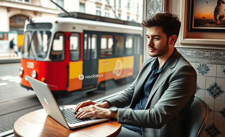 Imagem de um cliente satisfeito usando um computador para solicitar crédito digital aprovado rapidamente