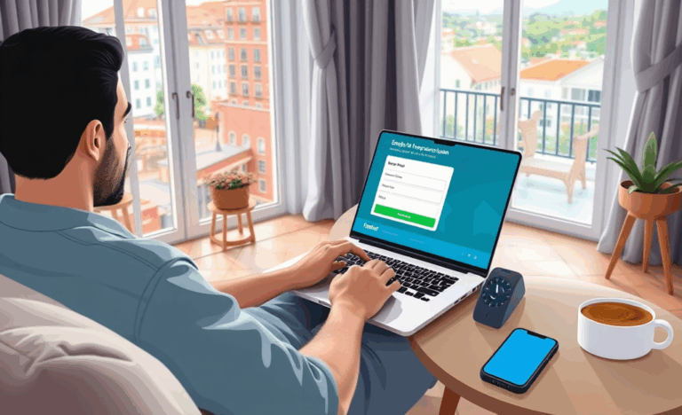 Pessoa usando um laptop para solicitar crédito online em casa.