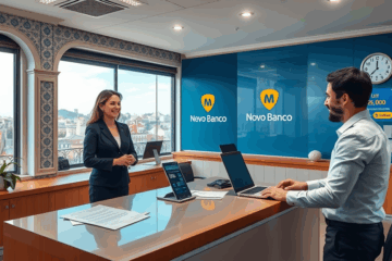 Representação de um cliente solicitando crédito pessoal no Novo Banco.